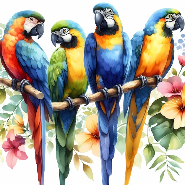 Photo watercolor parrot composition