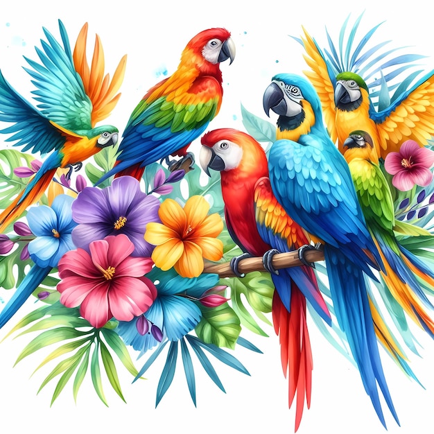 watercolor parrot composition