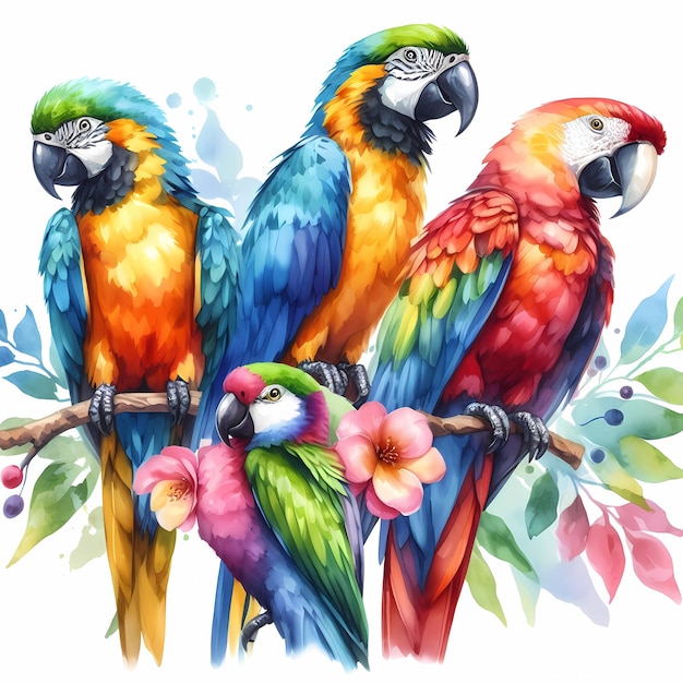 watercolor parrot composition