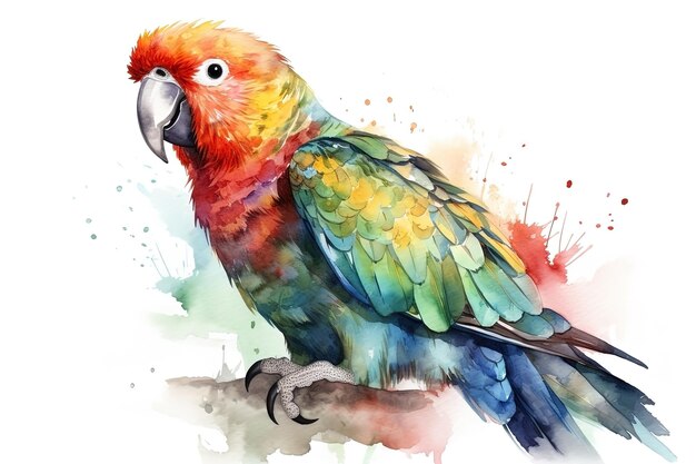 Watercolor parrot illustration on white background