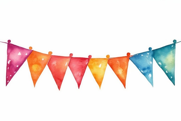 Photo watercolor party flag banners with intricate patterns single on white background ai generated