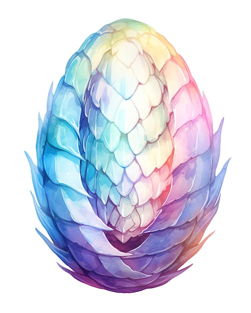 Акварельное пастельное яйцо голубого дракона