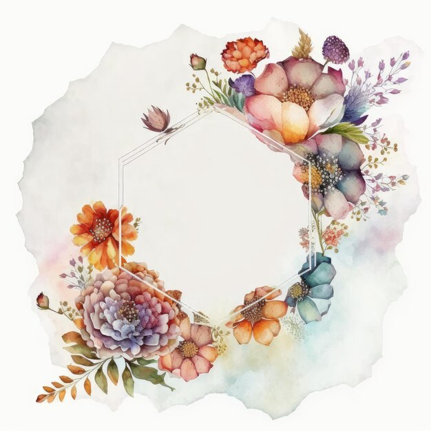 Watercolor pastel floral hexagon drawing made from dried flower