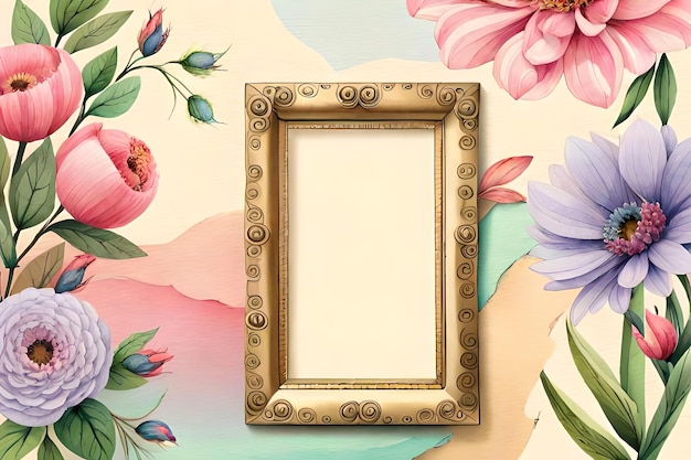 Watercolor Pastel Floral Vertical Empty Photo Frame