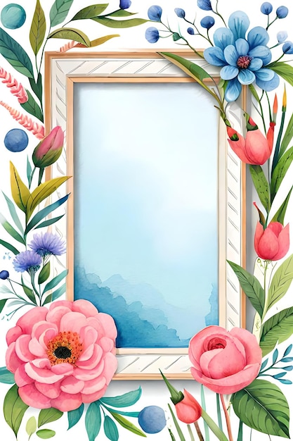 Watercolor Pastel Floral Vertical Empty Photo Frame