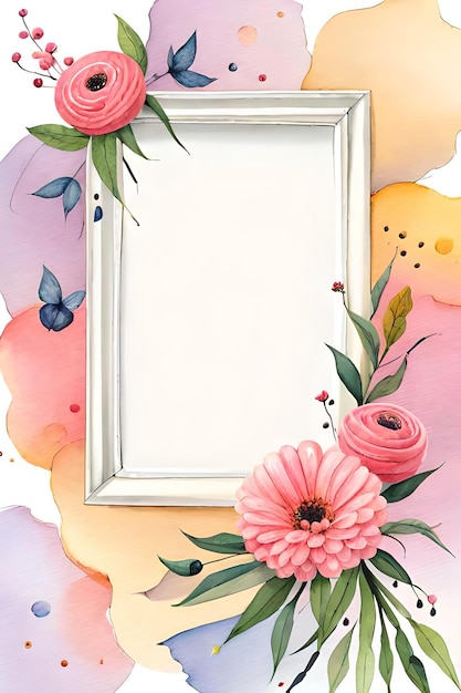 Watercolor Pastel Floral Vertical Empty Photo Frame