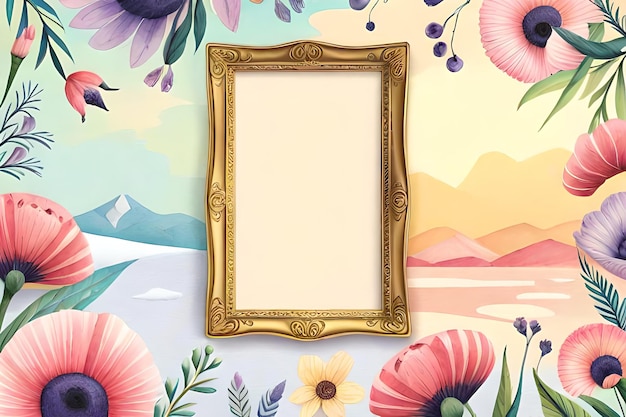 Watercolor Pastel Floral Vertical Empty Photo Frame