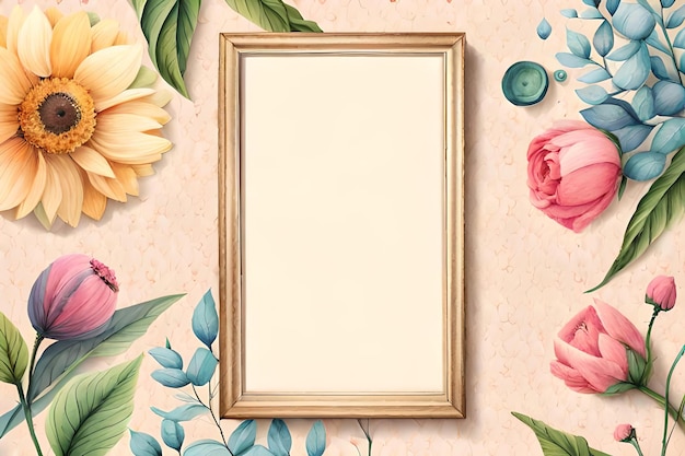 Watercolor Pastel Floral Vertical Empty Photo Frame