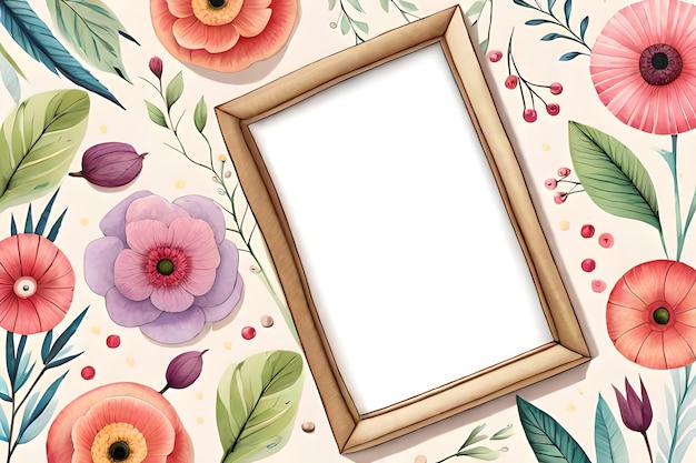 Watercolor Pastel Floral Vertical Empty Photo Frame