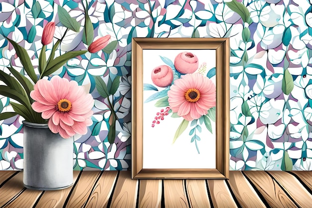 Watercolor Pastel Floral Vertical Empty Photo Frame