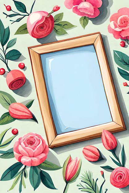 Watercolor Pastel Floral Vertical Empty Photo Frame