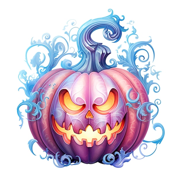 Watercolor pastel purple Halloween pumpkin