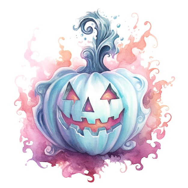 Watercolor pastel purple Halloween pumpkin