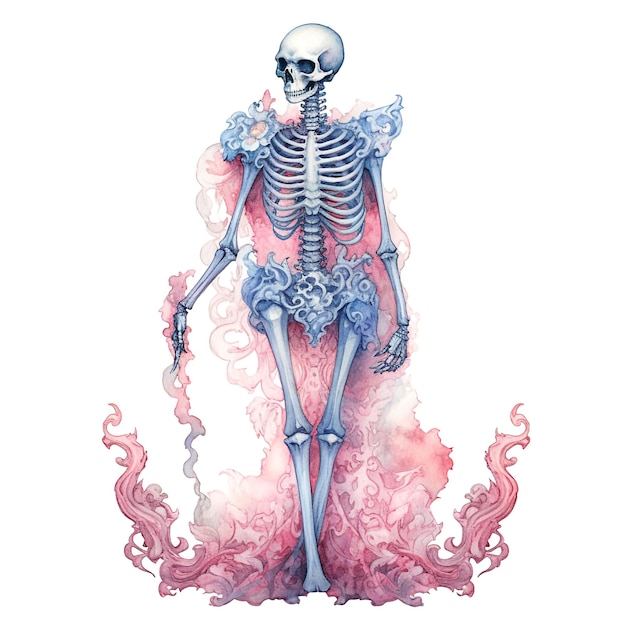 Watercolor pastel purple Halloween skeleton