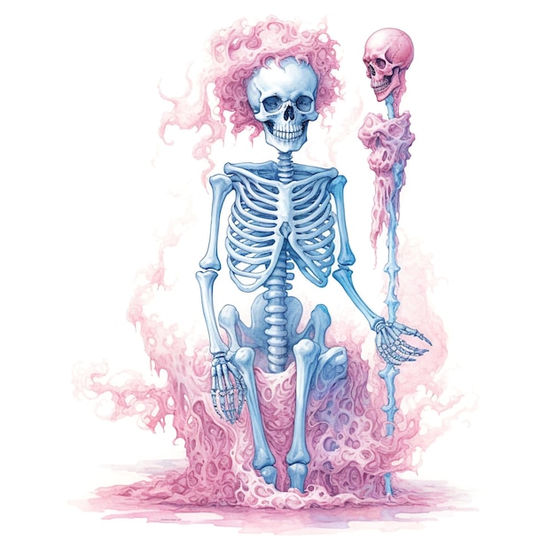 Photo watercolor pastel purple halloween skeleton