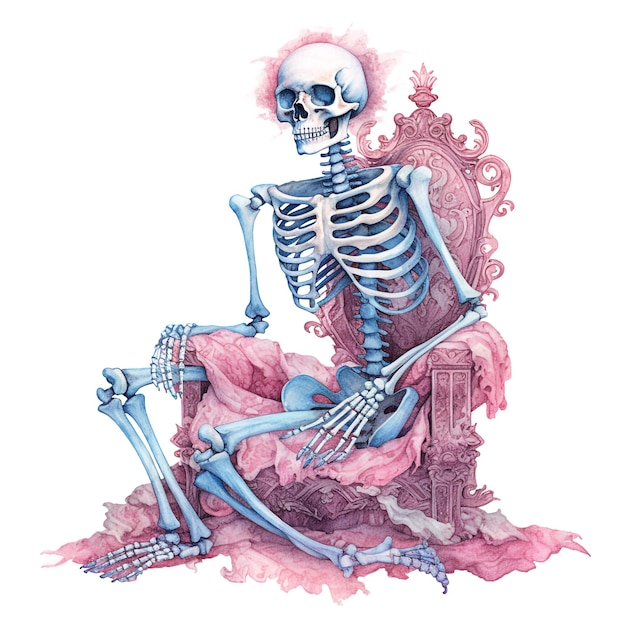 Watercolor pastel purple Halloween skeleton