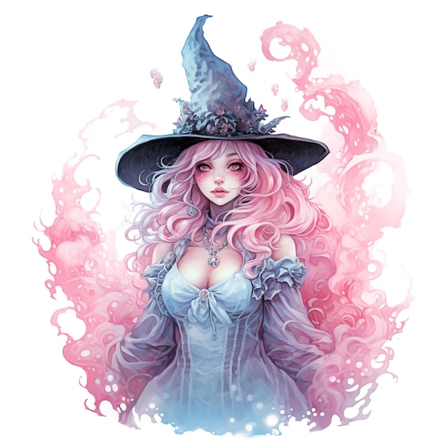 Watercolor pastel purple Halloween witch