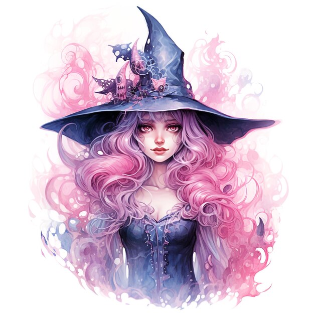 Watercolor pastel purple Halloween witch