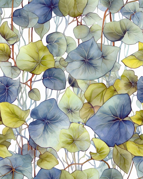 A watercolor pattern of bluish leaves generated by AI