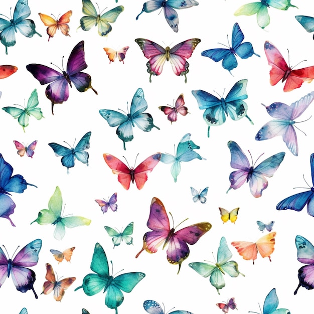 A watercolor pattern of butterflies