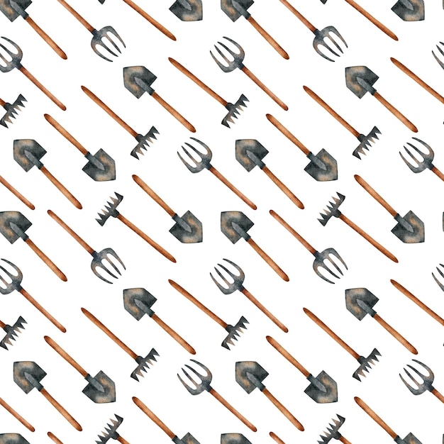 Watercolor pattern Garden tools