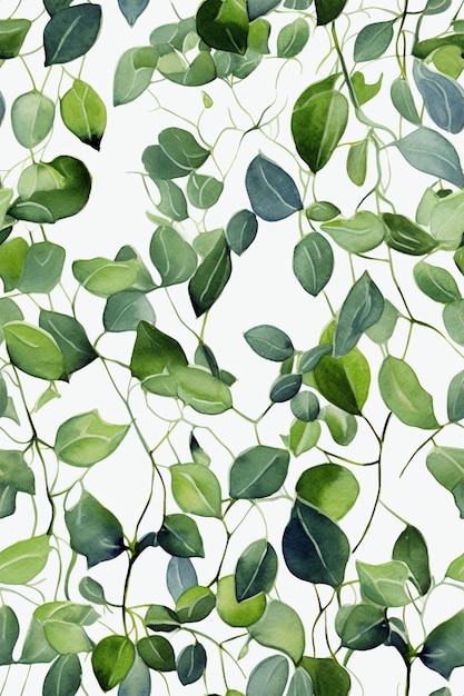 Акварельный узор из зеленых листьев, созданный искусственным интеллектом