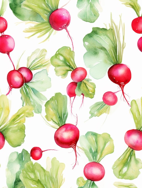 A watercolor pattern of radishes generated by AI