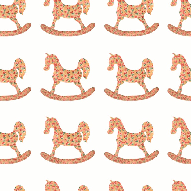 Watercolor pattern of rocking horse 