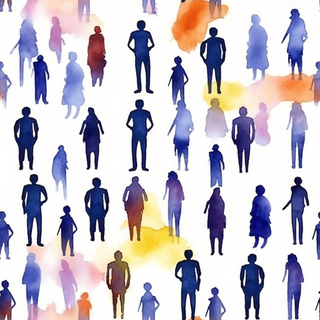 A watercolor pattern of silhouettes of people.