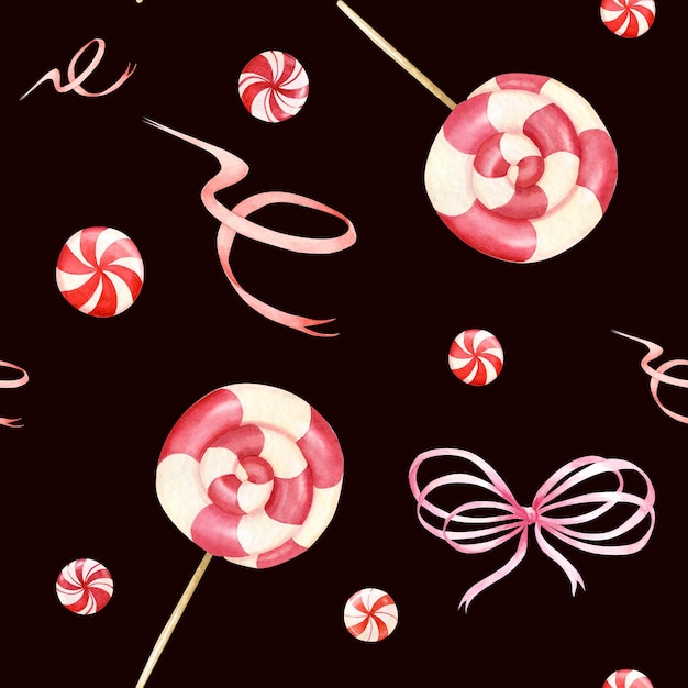 Watercolor pattern sweet candy lollipop bow ribbon.