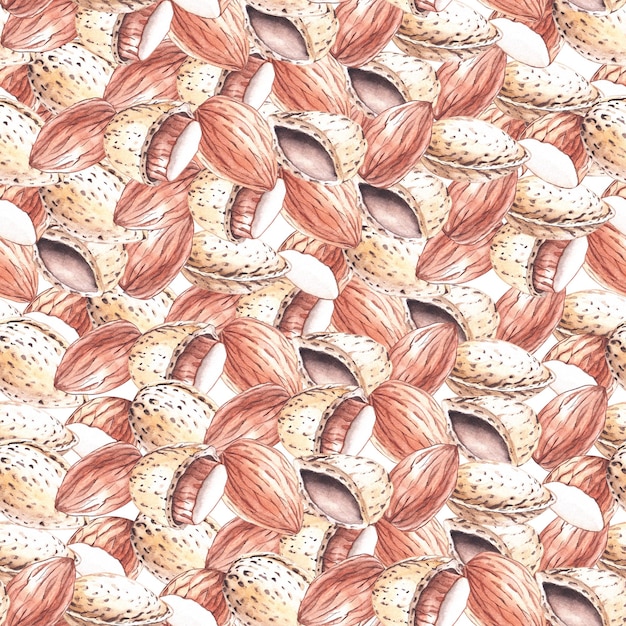 Watercolor pattern with almond nuts