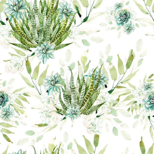 선인장과 succulents Ilustration와 수채화 패턴