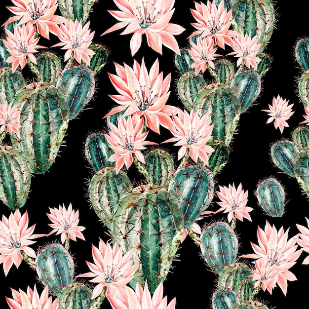Watercolor pattern with cactus . Illustration