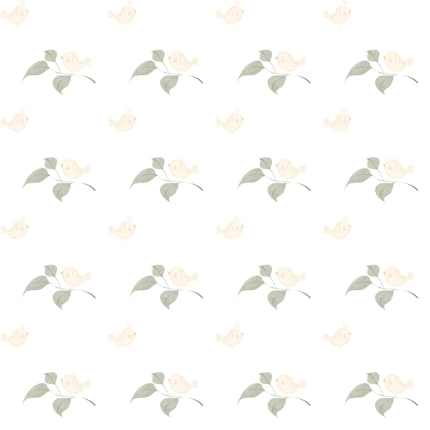 Watercolor pattern with cute birds on a branch seamless baby illustration for printing on childrens