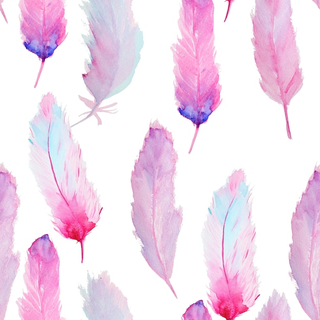 Watercolor pattern with feathers