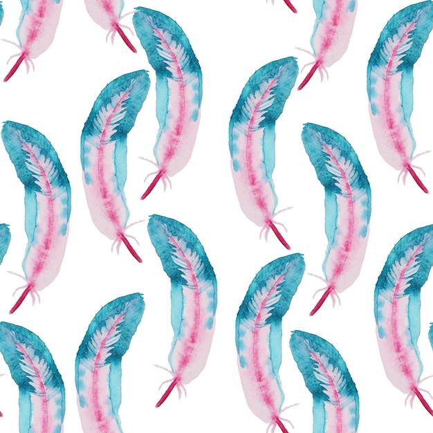 Watercolor pattern with feathers