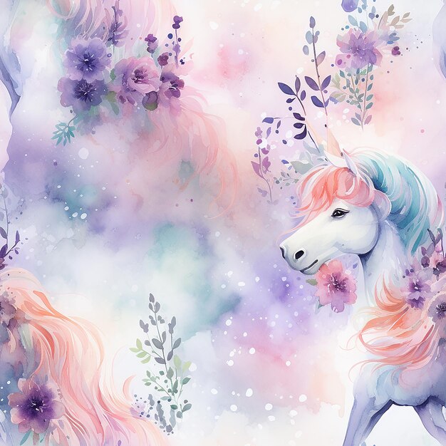 Watercolor pattern with horses