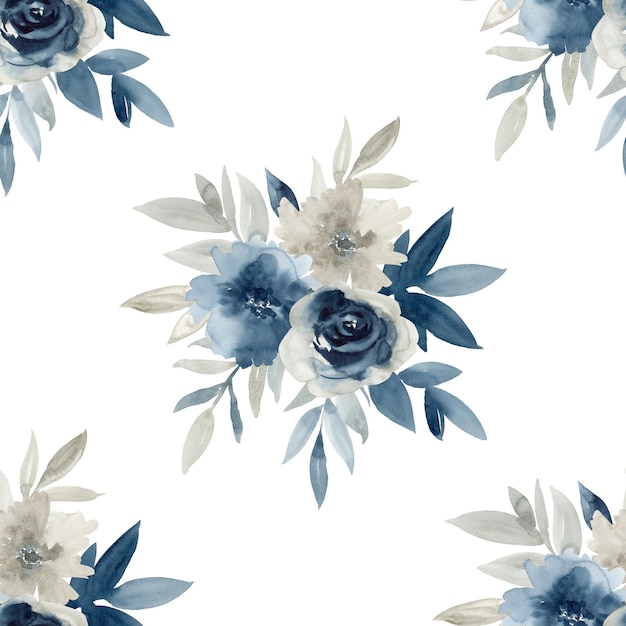 Watercolor pattern with indigo flowers