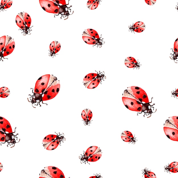 Watercolor pattern with ladybirds