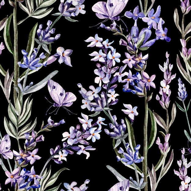 Watercolor pattern with lavender flowers