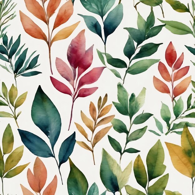 Watercolor pattern with minimalistic twigs leaves pattern grass print handdrawn watercolor nature mo