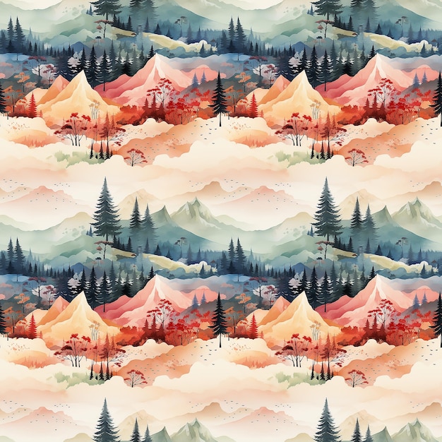 Watercolor pattern with mountains seamless pattern