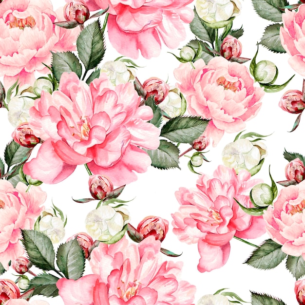 Watercolor pattern with peony flowers Illustration