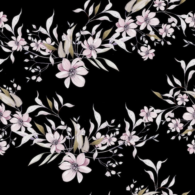 watercolor pattern with the purple pink flowers and wild herbs