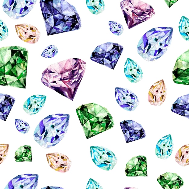 Watercolor pattern with realistic diamond