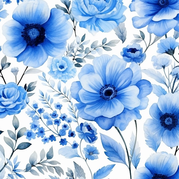 watercolor patterns of blue flowers