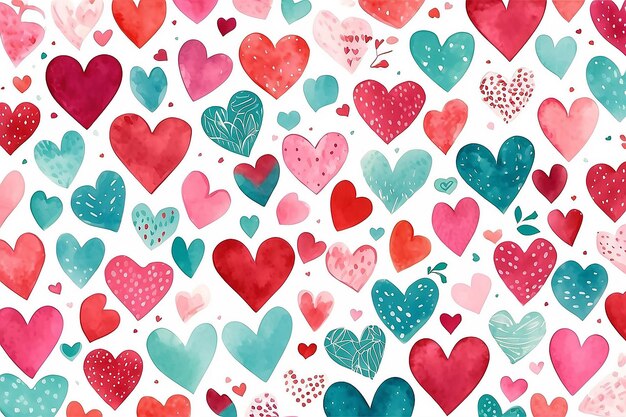 Watercolor patterns with hearts Valentines day pattern Perfect for wrapping paper postcards background