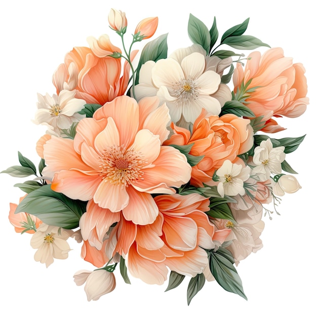 Watercolor Peach Floral on a white background