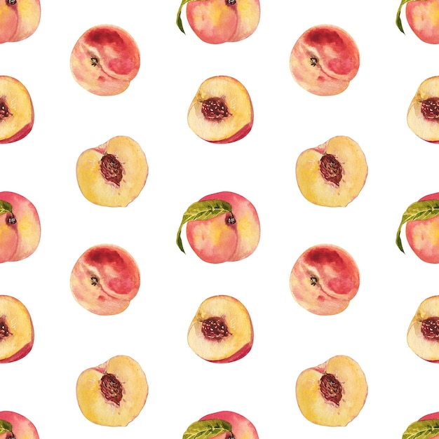 Watercolor peach slices pattern seamless