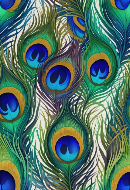 a watercolor peacock feather seamless pattern capturing the aquarelle plumage
